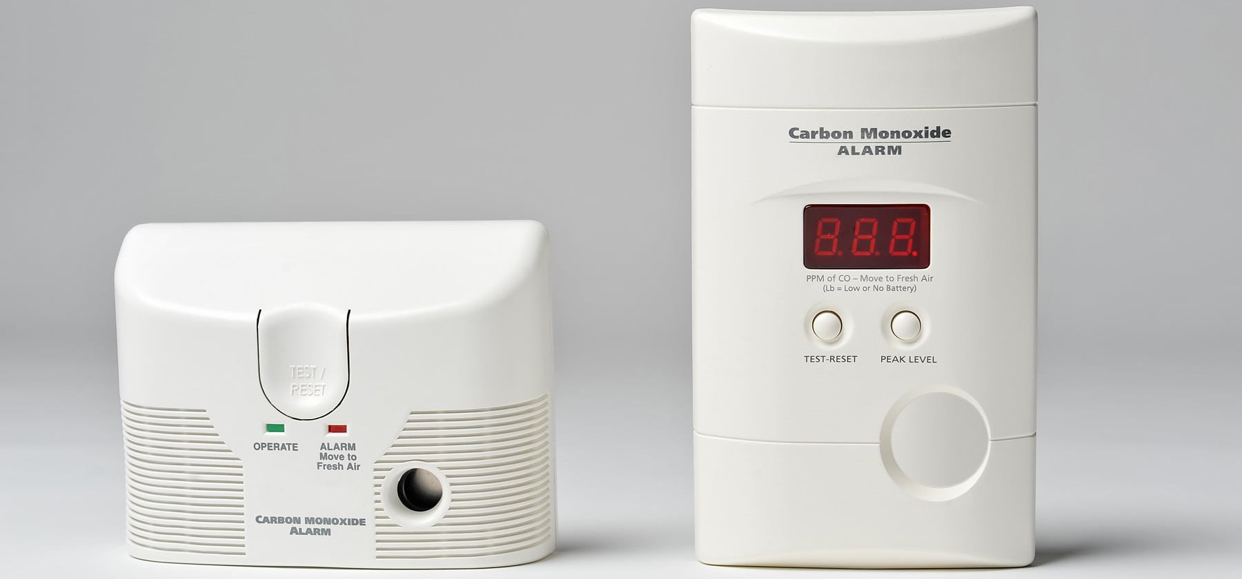 Two types of carbon monoxide alarms Picture of two types of carbon monoxide alarms